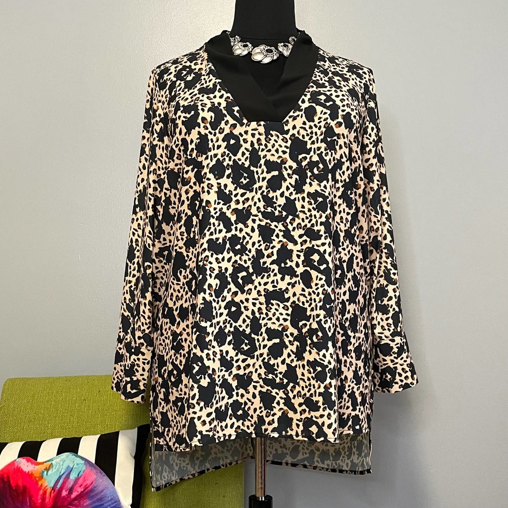Eloquii Leopard Animal Print Long Sleeve High Low Tunic Top 16